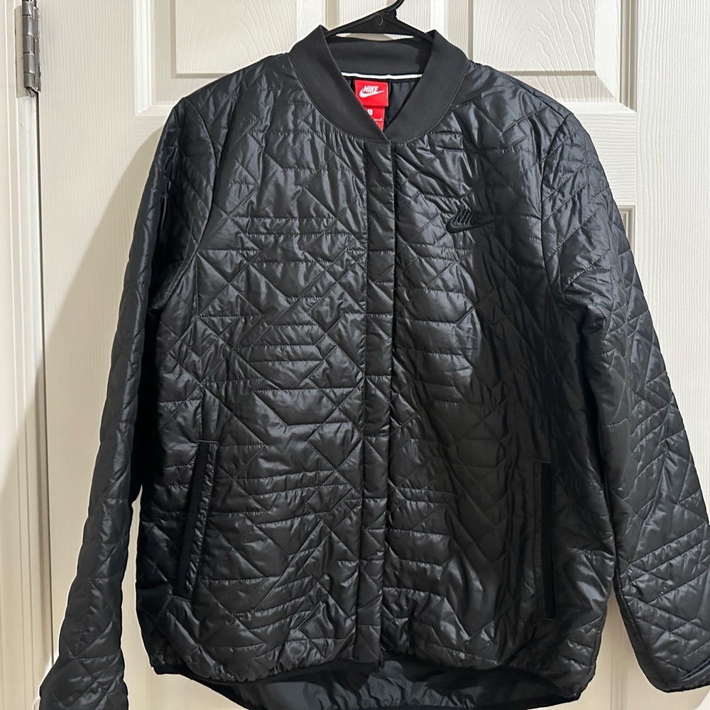 Nike Jacket Black Quilted Primaloft Puffer Snap Front Womens Large